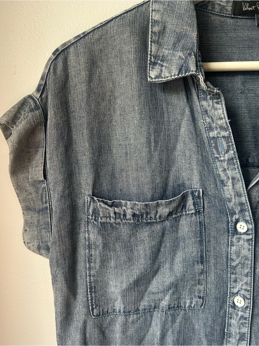 Velvet Heart Faded Chambray Shirt Dress - Light Blue - Picture 3 of 10